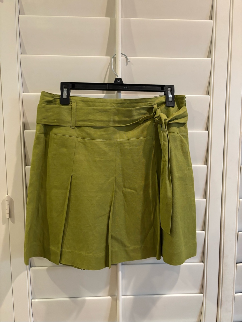 Light Olive Green Linen Box Pleated Mini Skirt